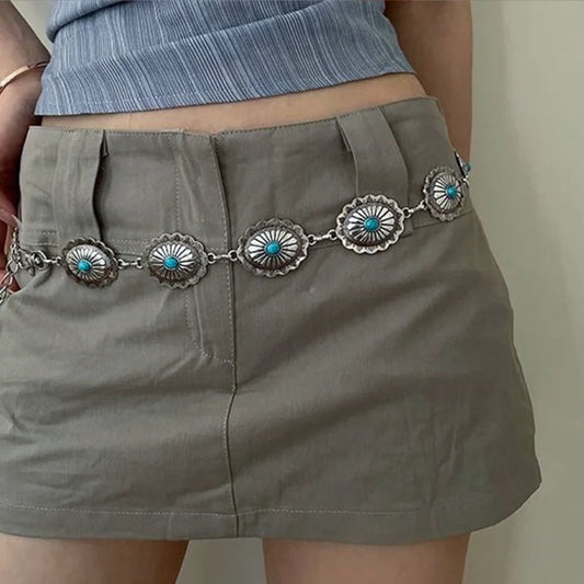 1-teiliges Set Taillenketten-Accessoires für Damen im Retro-Stil im böhmischen Ethno-Stil, hochwertiger silberner Metallkettengürtel mit Rockgürtel So ist Leben