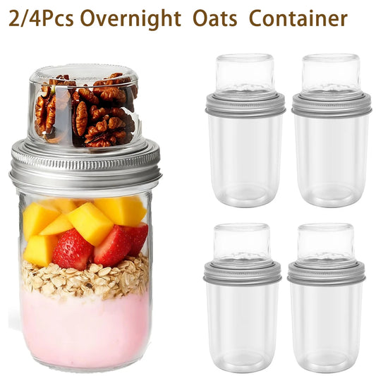 2/4 Stück Klarglas-Aufbewahrungsbehälter für Hafer und Lebensmittel über Nacht mit Deckel, auslaufsicher, für Hafer, Obstsalat, versiegeltes Glas, tragbare Frühstücksbecher So ist Leben