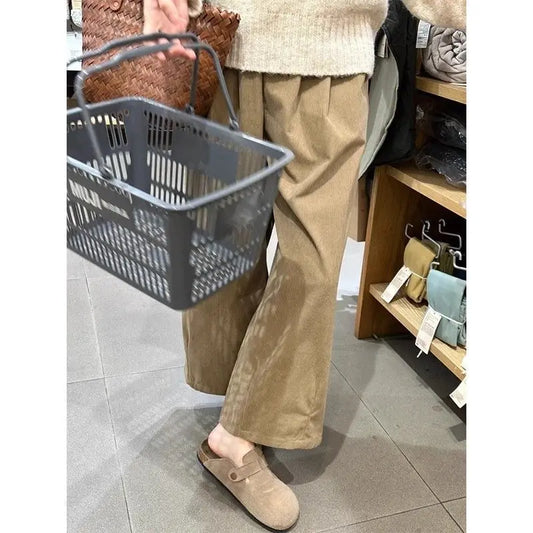 Hohe Taille Cord Hosen frauen Verdickt Fleece Herbst Winter Neue Stil Casual Lose Gerade Bein Abnehmen Breite Bein Hosen So ist Leben