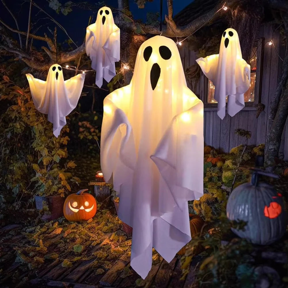 Halloween glühenden weißen Geist führte hängende Geister Horror Requisiten mit Lichterkette Indoor Outdoor Spukhaus Halloween Dekoration So ist Leben