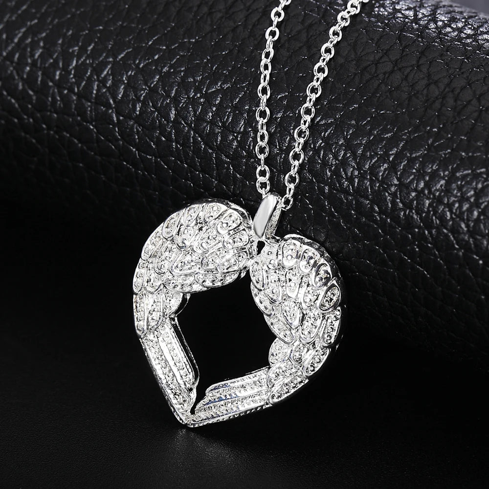 925 sterling Silber Engel flügel herz Anhänger Halskette Für Frauen luxus mode party hochzeit zubehör Schmuck Weihnachten geschenk So ist Leben