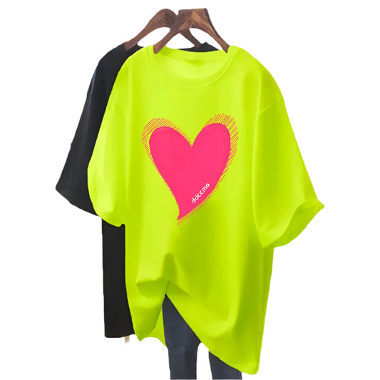 Lässiges, übergroßes Kurzarmhemd aus reiner Baumwolle mit Liebesdruck - So ist Leben