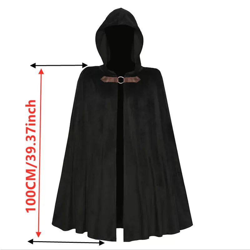 Mittelalterlicher schwarzer Kapuzenumhang Halloween Retro Battle Warrior Cosplay Kostüm Umhang Erwachsene und Kinder verkleiden sich So ist Leben