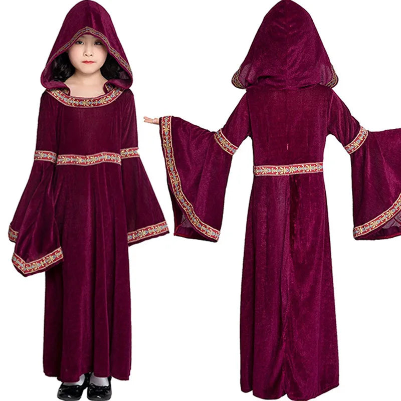 Mittelalter liches Retro viktoria nisches Kleid für Frauen Halloween Party Vampir Hexen kostüm Gothic Red Flare Ärmel Kapuze langes Kleid Vestidos So ist Leben