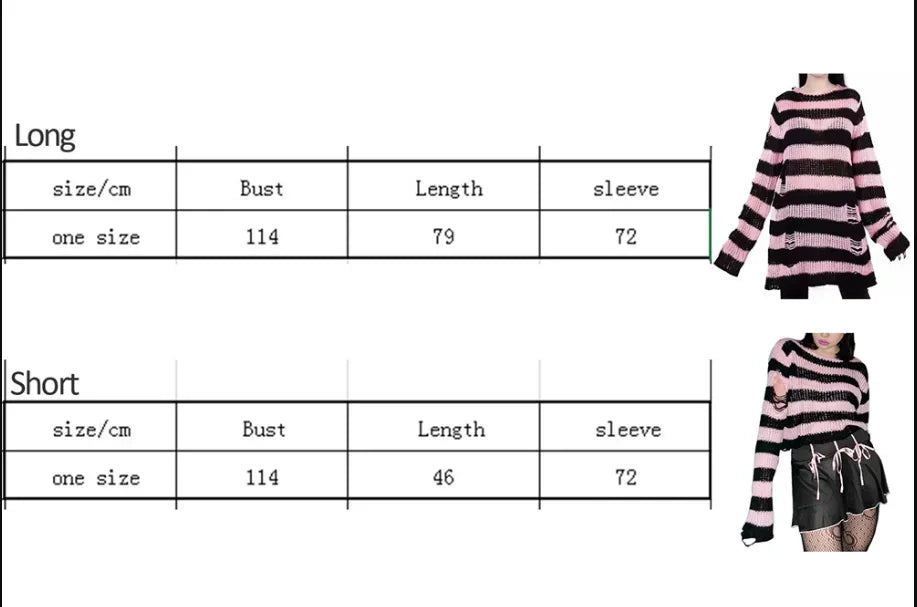 Goth Punk Gothic Pullover Übergroße Pullover Frauen Gestreiften Cool Aushöhlen Loch Gebrochen Jumper Harajuku Ästhetik Pullover So ist Leben