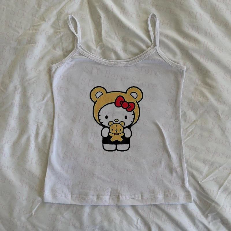 Sanrio Hello Kitty New Sweet Suspender Women Cute Slim Tank Top Y2k Tees Summer Clothes Spicy Girl Cartoon Print Fashion Vest So ist Leben