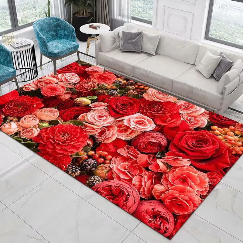 Blumen-Rose-Pfingstrose-Pastoral-3D-gedruckter Teppich-Wohnzimmerteppich - So ist Leben