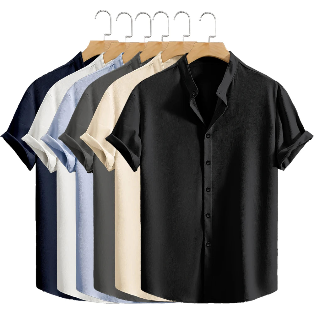 Jugend Casual Strand Kurzarm Shirts Einfarbig Lose Beiläufige Atmungsaktive Hemd Leichte Streetwear Männliche Taste Tops So ist Leben