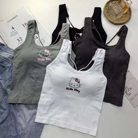 Sanrio Hello Kitty Girl Tops Kawaii Damenbekleidung Y2K mit Brustpolster Weste Sommermode Weiß Sexy Hosenträger Mädchen Geschenk Neu So ist Leben