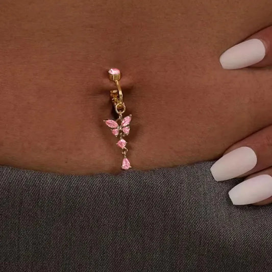 Clip On Bauchnabelring Schmetterling Kupfer Zirkon Rosa Fake Bauchnabelpiercing Nabelschnur Nabel Körperschmuck Trendiger Modestil So ist Leben