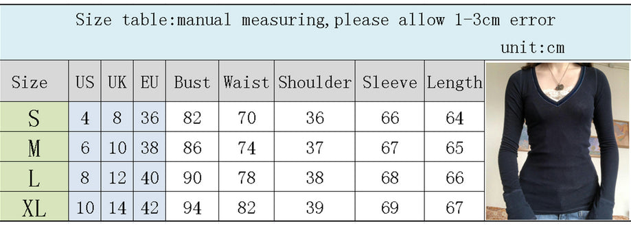 00er Jahre Retro Cottage Grunge T-Shirt Herbst gerippt gestrickt Langarm Slim Fit T-Shirts Y2K Fee 90er Jahre Vintage V-Ausschnitt Crop Tops Damen So ist Leben