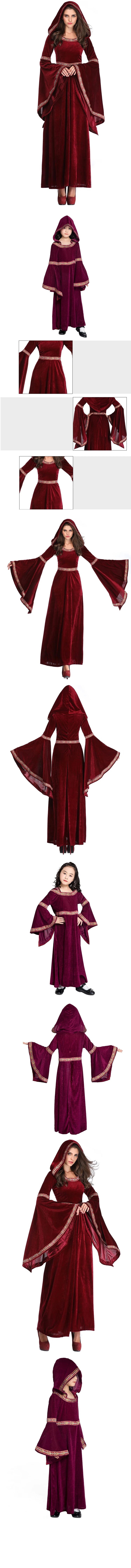 Mittelalter liches Retro viktoria nisches Kleid für Frauen Halloween Party Vampir Hexen kostüm Gothic Red Flare Ärmel Kapuze langes Kleid Vestidos So ist Leben
