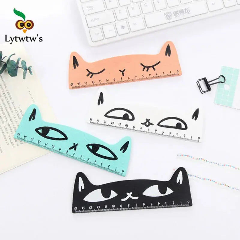 1 Stück Lytwtw's niedliches Kawaii-Lineal mit schwarzer Katze und Kätzchen, gerades Lineal, Holzwerkzeuge, Cartoon, Nähen, Zeichnen, Büro, Schule, Schreibwaren - So ist Leben