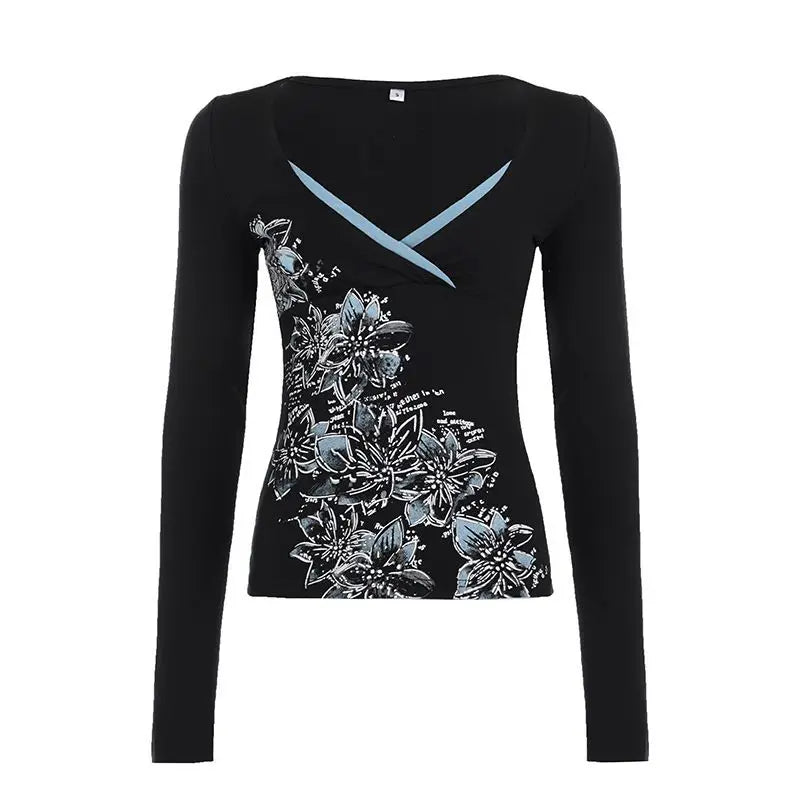 Amerikanisches Retro-Kontrastfarben-T-Shirt mit V-Ausschnitt, bedruckt, würziges Mädchen, schmale Passform, Herbst, Y2K, Harajuku-Stil, Punk, sexy, rückenfreies Top So ist Leben