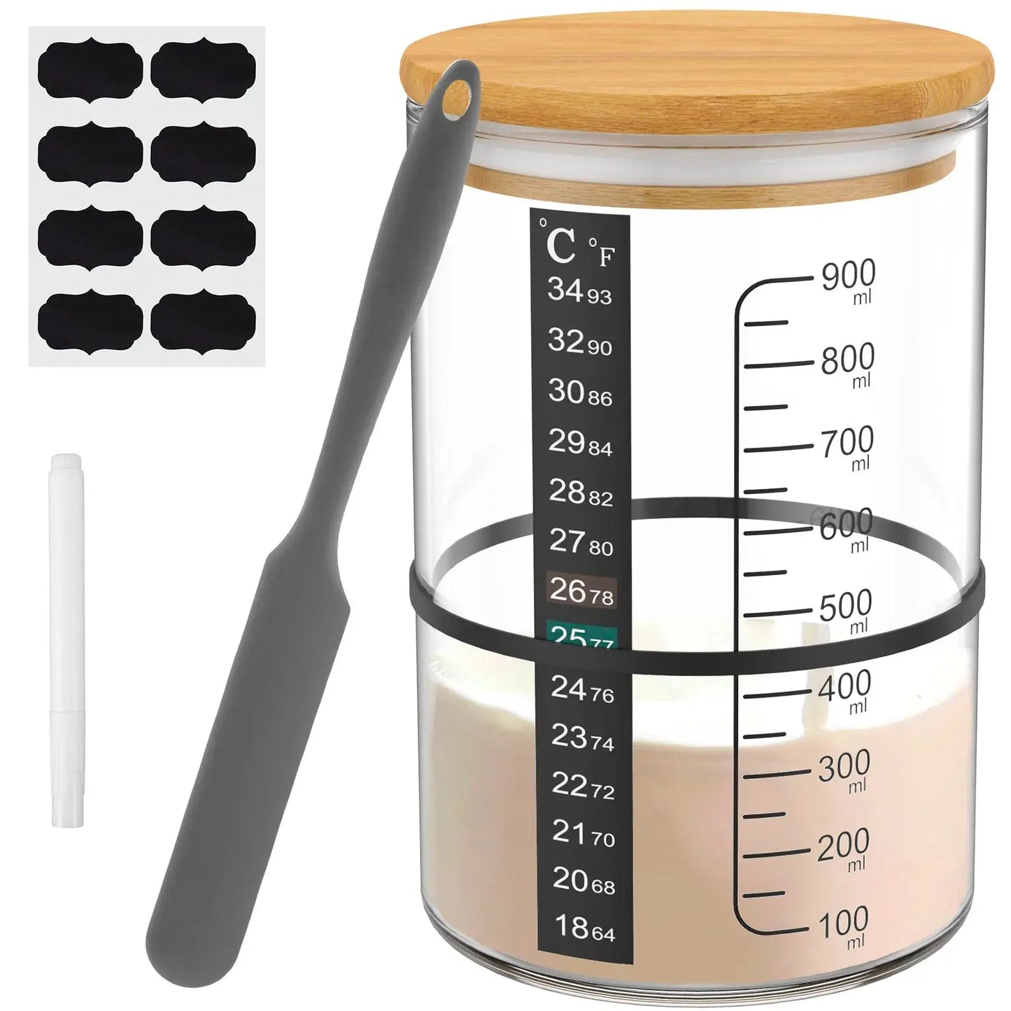 Sauerteig-Gärglas, 900 ml, Sauerteig-Starterbehälter, klares Glas, Sauerteig-Backzubehör, breite Öffnung mit Deckel - So ist Leben