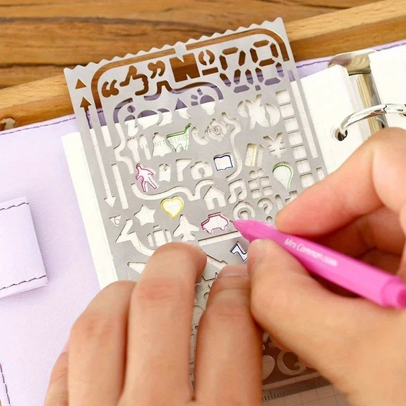 2 teile/satz Vintage Tragbare Edelstahl Schablonen Hohl Lineal Planer Reise Tagebuch Notebook DIY Werkzeug Vorlage Geschenk Schreibwaren So ist Leben