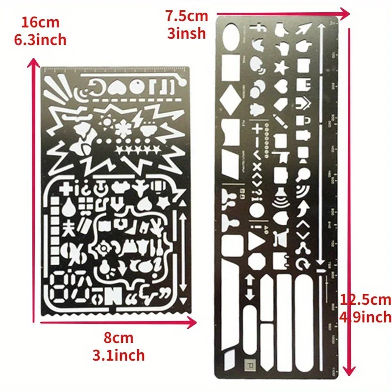 2 teile/satz Vintage Tragbare Edelstahl Schablonen Hohl Lineal Planer Reise Tagebuch Notebook DIY Werkzeug Vorlage Geschenk Schreibwaren So ist Leben