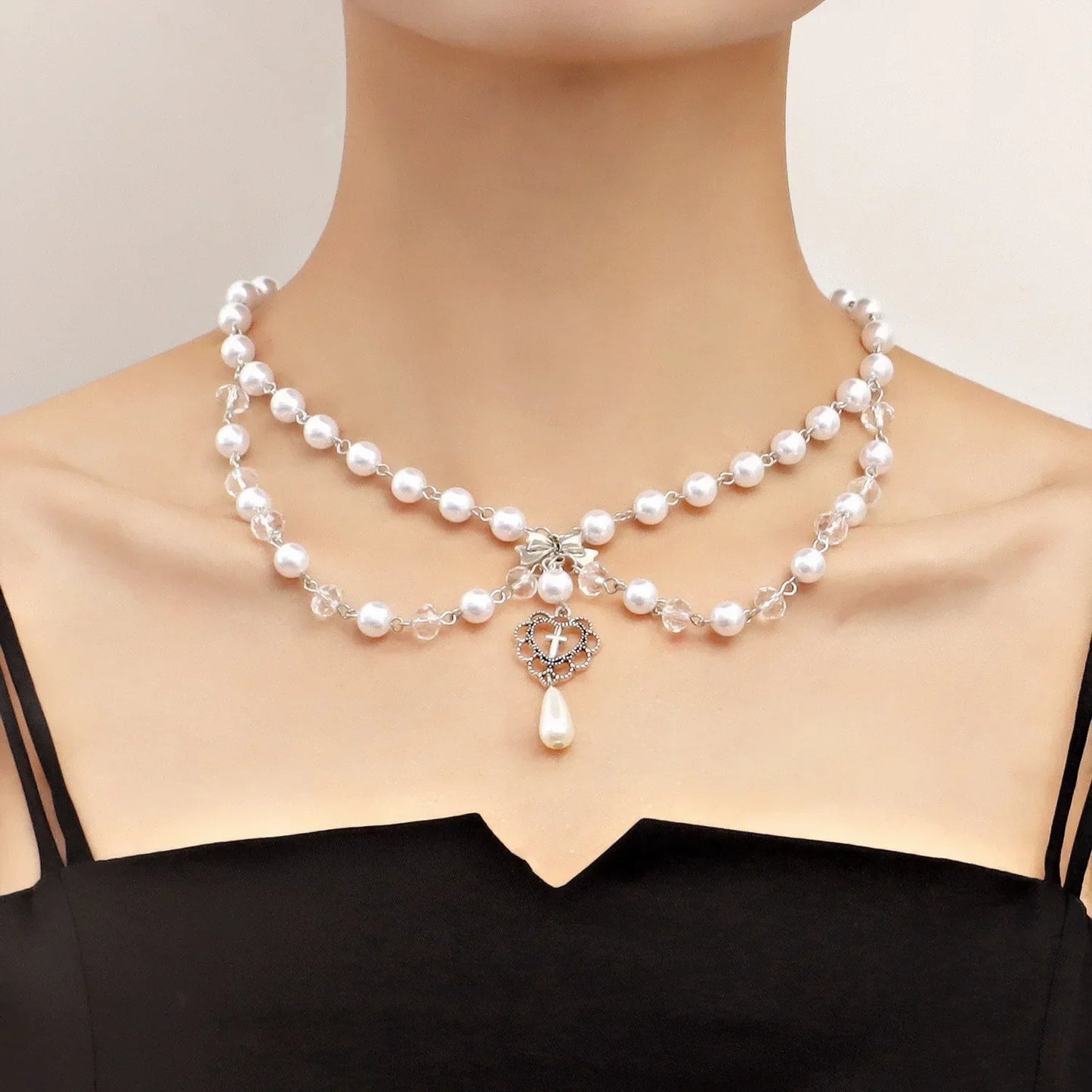 Gothic Cross Anhänger Halskette mit Kette Choker Charm handgemachte heilige Imitation Perle Perlen Halskette 2023 ästhetische Halsketten So ist Leben
