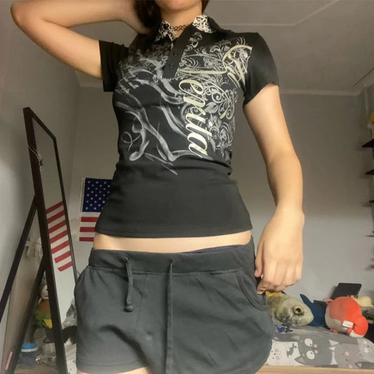Y2k Crop Top Punk Grafik T-shirts Straße Hot Girl 2000er Jahre Kleidung Süße Slim Tees Harajuku Sommer Damen Top Gothic Shirt emo So ist Leben