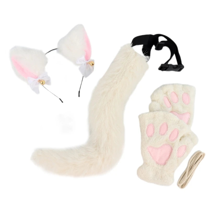 Katzenkostüm mit Stirnband, Schwanz und Handschuhen für Halloween für Mädchen So ist Leben
