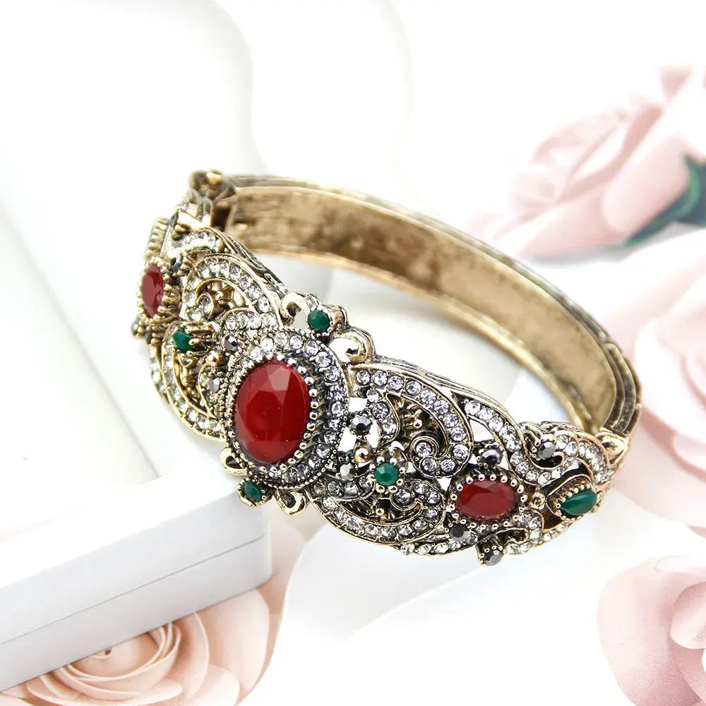Sunspicems Indische Frauen Blume Schmuck Sets Harz Armreif Armband Ohrring Sets Türkische Haken Baumeln Ohrringe Braut Armband Geschenk - So ist Leben