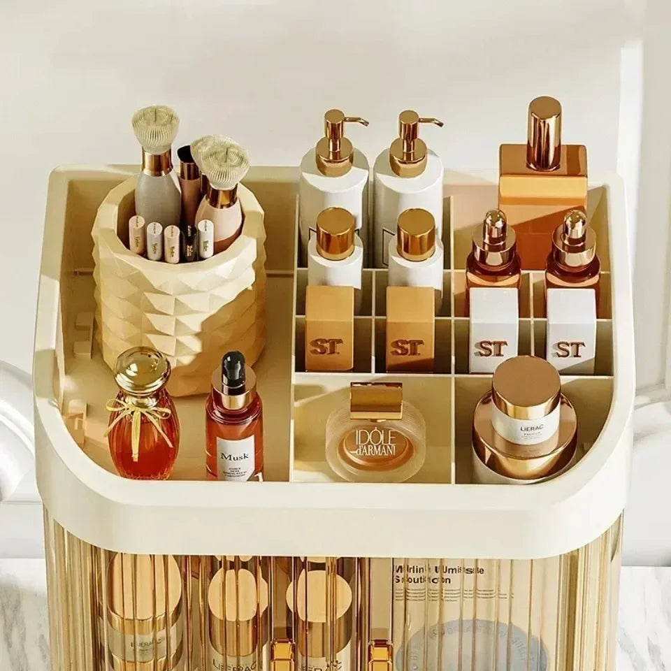 Make-up-Aufbewahrungsbox, großes Fassungsvermögen, Schminktisch, Aufbewahrungsregal, staubdicht, Kosmetik-Organizer, Kosmetikbehälter, Schubladen-Organizer So ist Leben