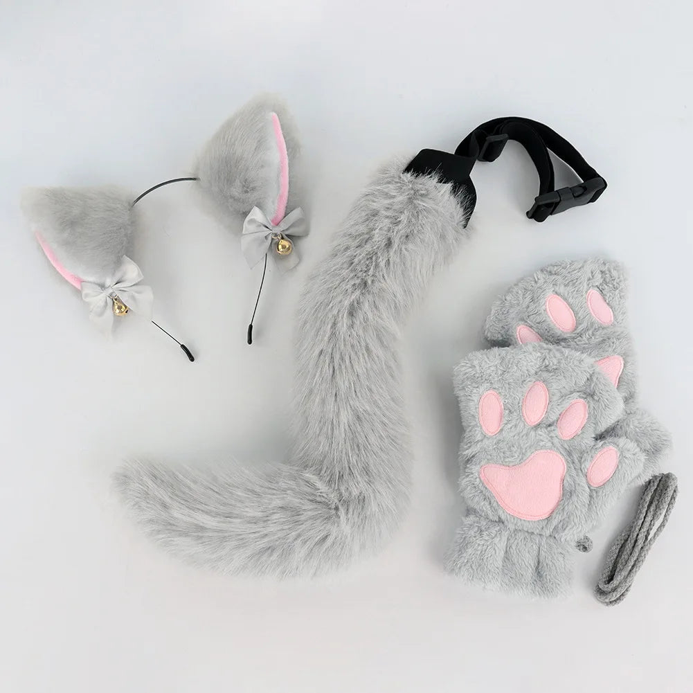 Halloween-Katzen-Kostüm-Set für Mädchen, Cosplay, Halloween-Katzen-Kostümzubehör mit Stirnband, Schwanz, Handschuhe, 3-teilig So ist Leben