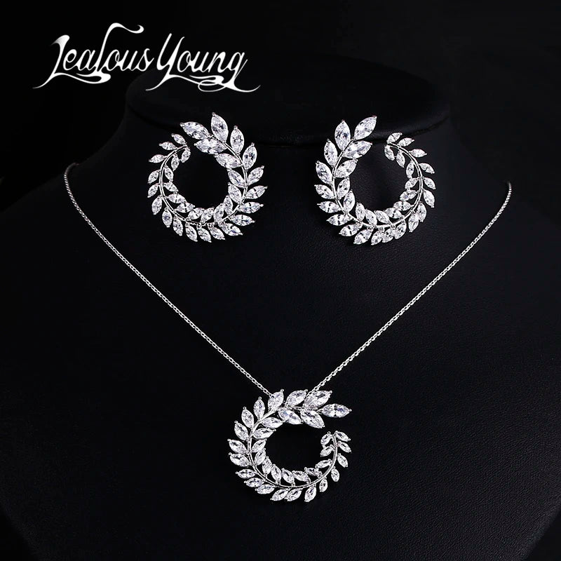 Zwei Größe Neue Design Luxus AAA Zirkon Olivenzweig Ohrringe und Anhänger Schmuck Sets Für Mode Frauen Hochzeit Schmuck Set AS128 So ist Leben