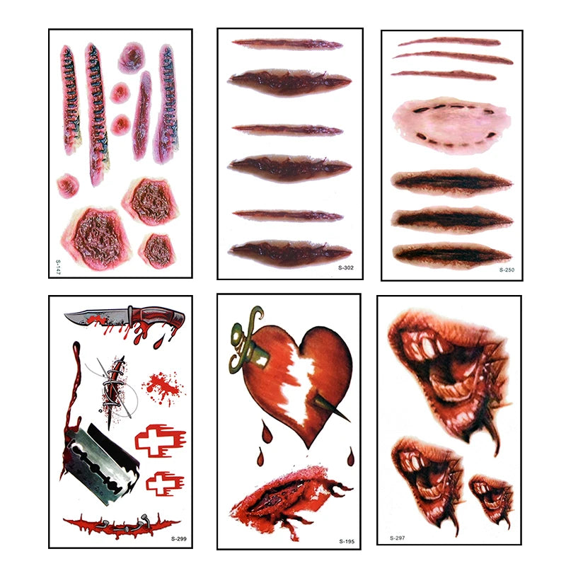 6 stücke Halloween Blutige Wunde Tattoo Aufkleber Trick Scary Wasserdicht Temporäre Tattoo DIY Gefälschte Tattoo Halloween Party Dekoration So ist Leben