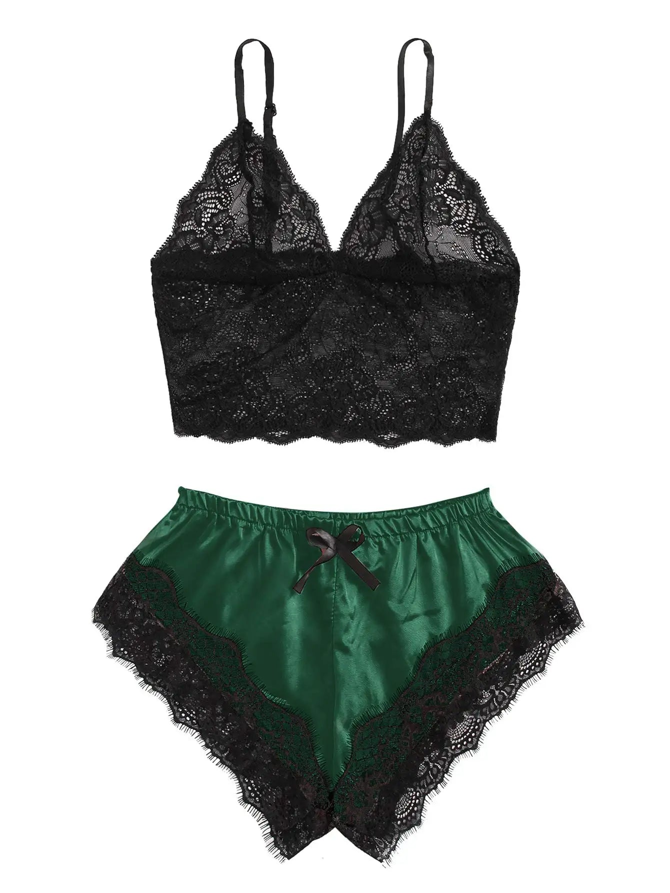 1Damen 2-teiliges sexy Spitzen-Pyjama-Set, durchsichtiges Bralette, Cami-Top und Shorts, atmungsaktive Nachtwäsche, Sommer-Dessous in Übergröße So ist Leben