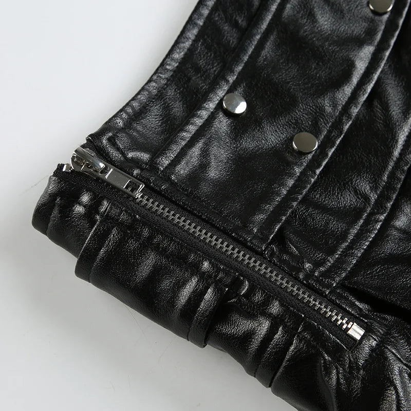 Goth Dark Punk Stil Niet Faux Pu Leder Falten röcke 90er Jahre Grunge Streetwear Frauen Einkaufs zentrum Gothic Drop A-Linie Minirock Reiß verschluss So ist Leben