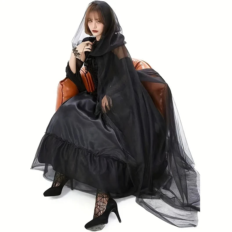 Schwarzer Brautschal Hexe Vampir Cosplay Umhang Halloween Doppelumhang Spiel Party Kostüm Requisiten Urlaub Dress Up So ist Leben