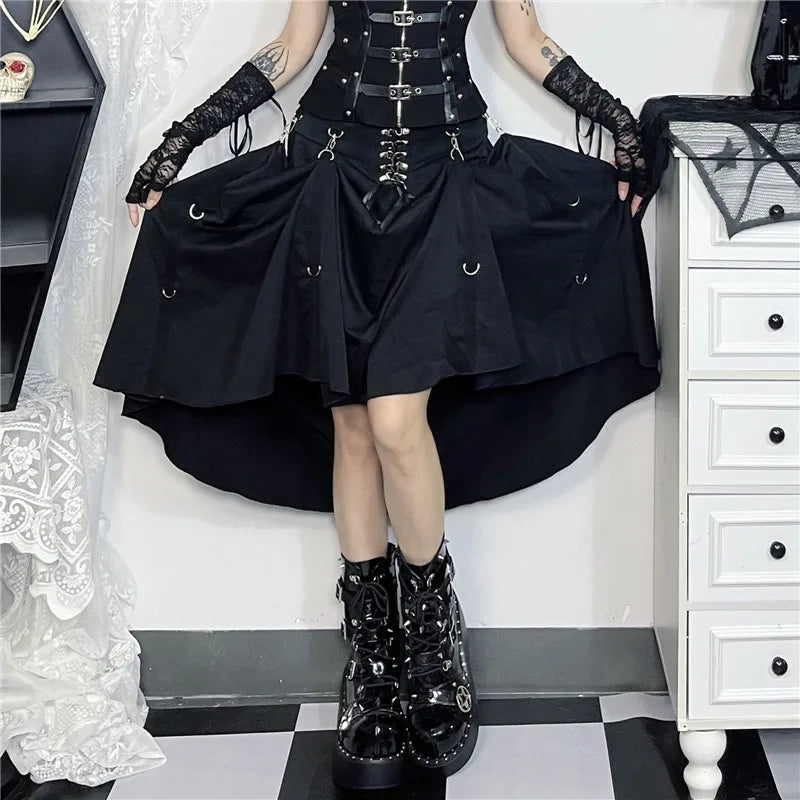 Goth Dark Acubi Mode Schwarz Swing A-linie Rock Punk Grunge Metall Schnalle Streetwear Frauen Bandage Röcke Mall Gothic Alt Tuch So ist Leben