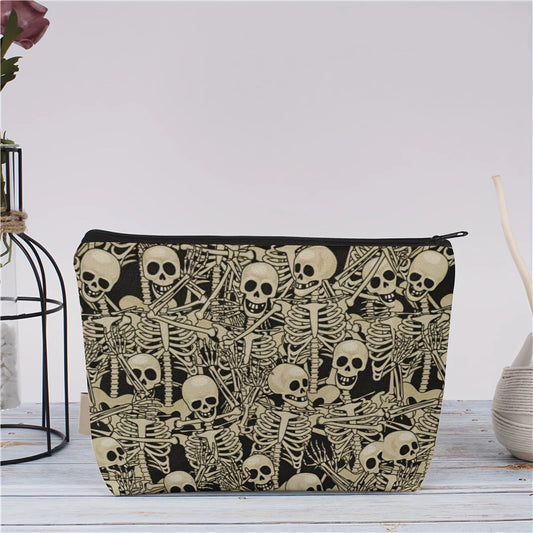 Gruselige Skelett-Tanz-Make-up-Tasche – große Geldbörse und Federmäppchen, Unisex-Halloween-Geschenk mit schwarzem und goldenem Skelett-Design So ist Leben