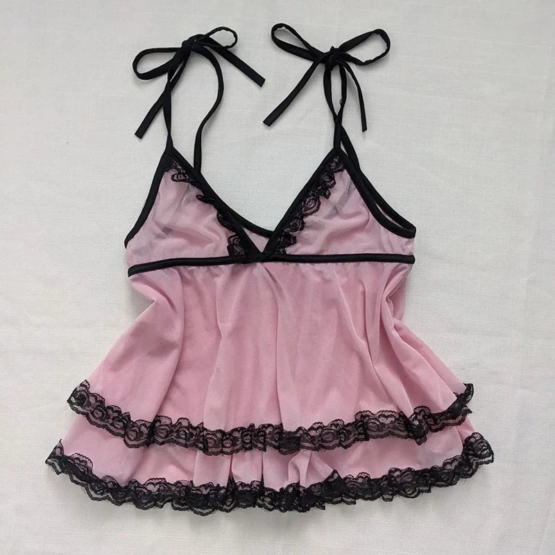 Y2K Rosa Coquette Nette Maiden Süße Frauen Kleidung Heiße Spitze Baby T Harajuku Schlank Tops Klassische Kurzarm Vintage Chic Shirts So ist Leben