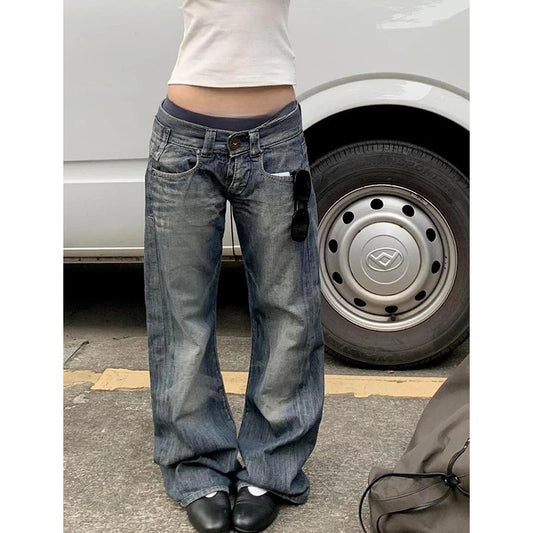 2025 herbst Frauen Vintage Blau Y2k Baggy Jeans streetwear Harajuku 2000 s Denim Hosen Amerikanischen Retro Hosen Trashy Kleidung So ist Leben