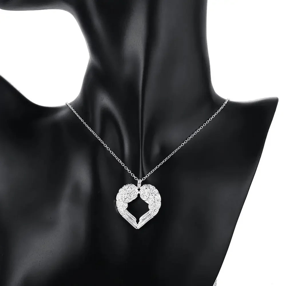 925 sterling Silber Engel flügel herz Anhänger Halskette Für Frauen luxus mode party hochzeit zubehör Schmuck Weihnachten geschenk So ist Leben