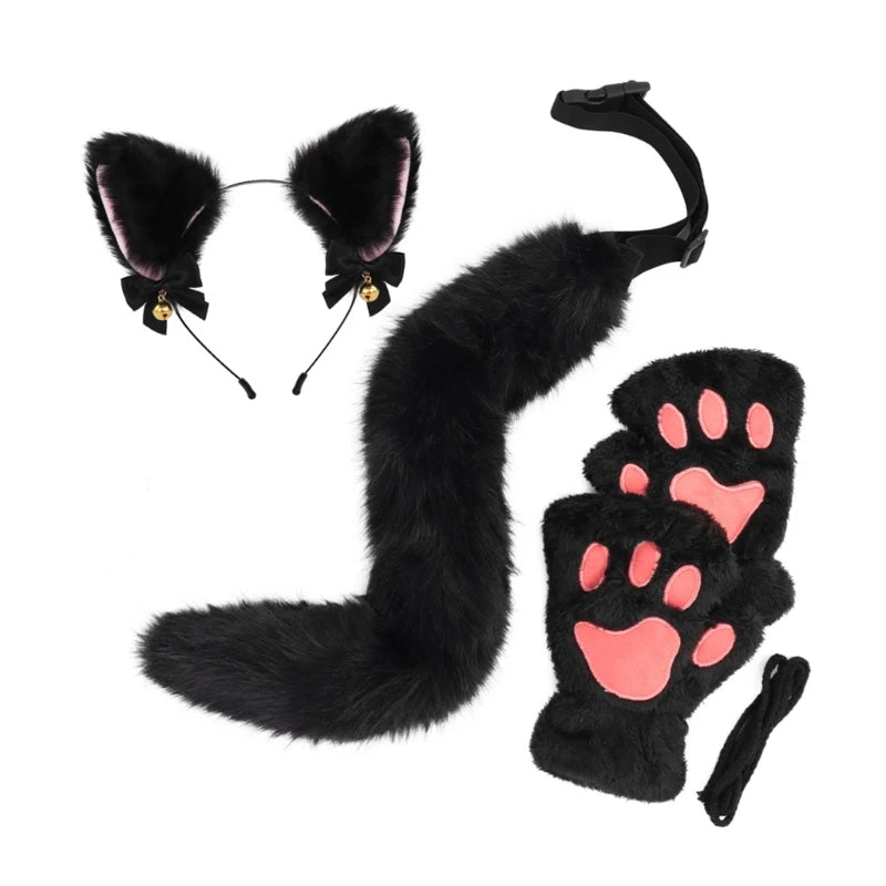 Katzenkostüm mit Stirnband, Schwanz und Handschuhen für Halloween für Mädchen So ist Leben