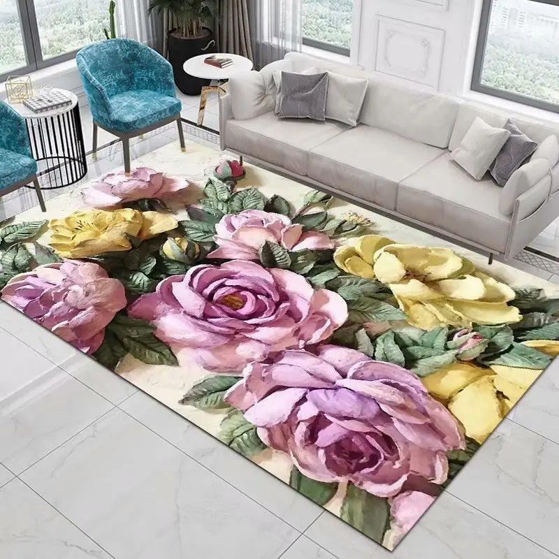 Blumen-Rose-Pfingstrose-Pastoral-3D-gedruckter Teppich-Wohnzimmerteppich - So ist Leben