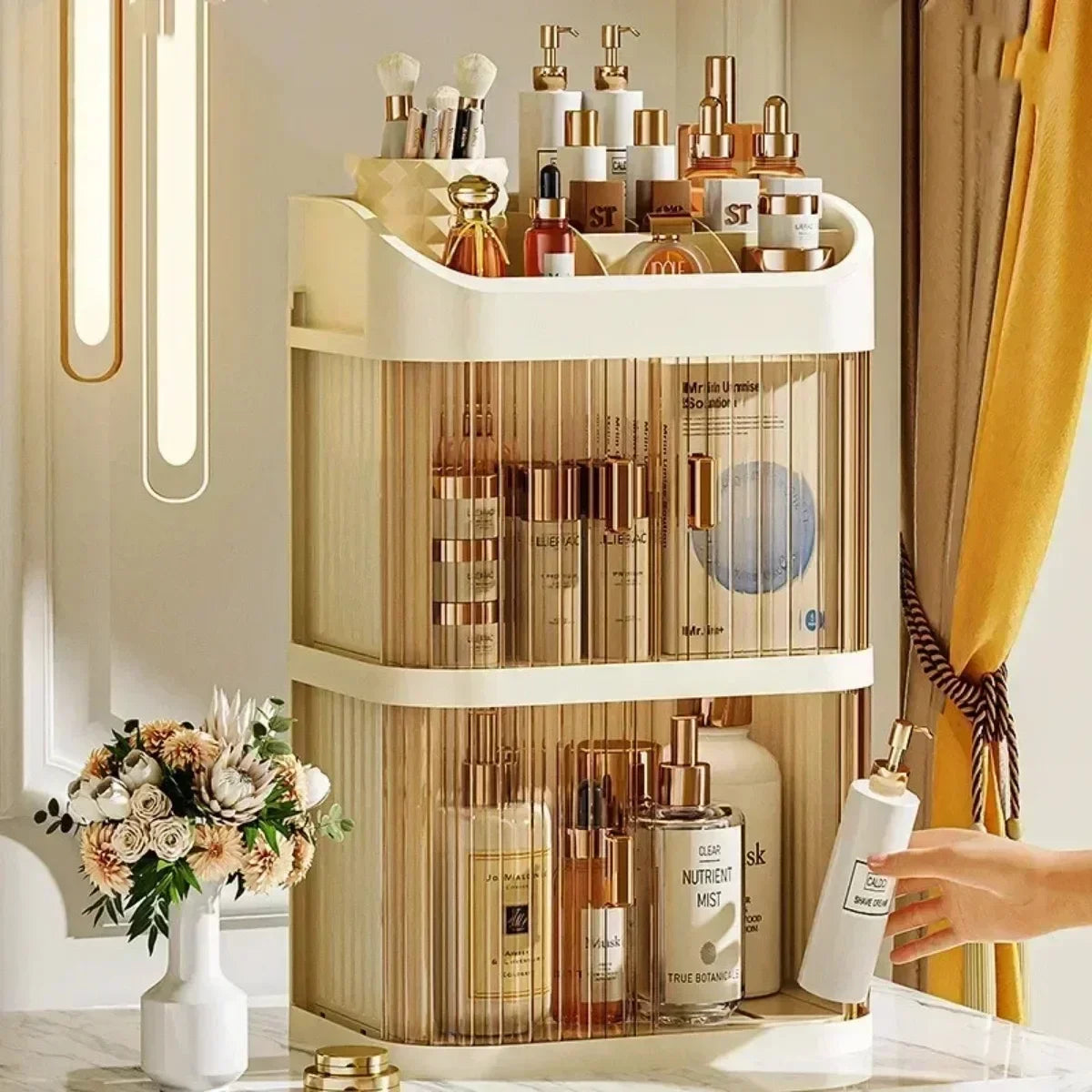Make-up-Aufbewahrungsbox, großes Fassungsvermögen, Schminktisch, Aufbewahrungsregal, staubdicht, Kosmetik-Organizer, Kosmetikbehälter, Schubladen-Organizer So ist Leben