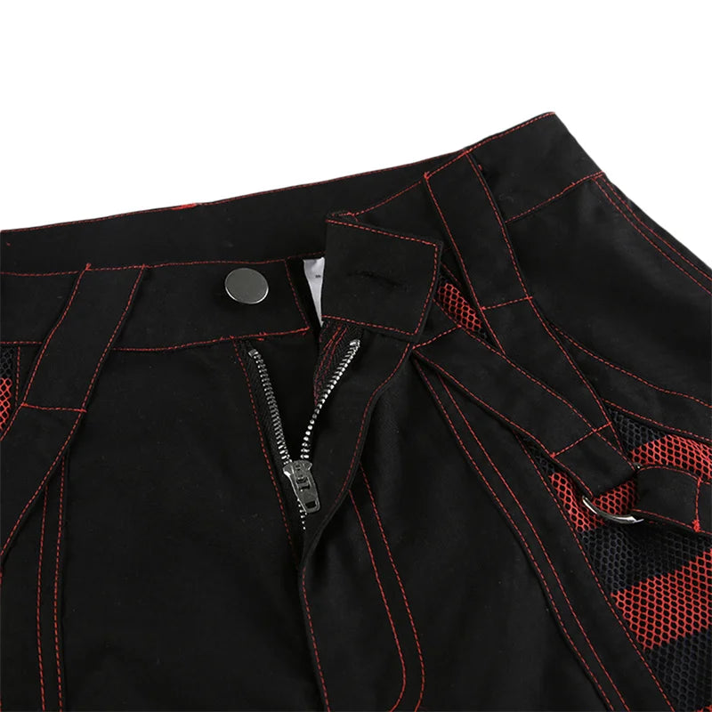 Gothic Frauen Punk Cargo Hosen Dark Academia Ästhetische Hohe Taille Baggy Hosen mit Taschen Grunge Streetwear Y2k So ist Leben