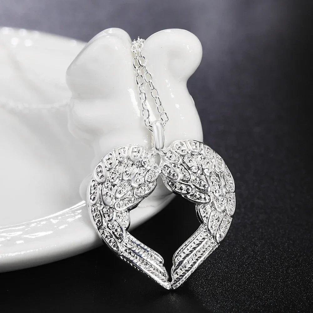 925 sterling Silber Engel flügel herz Anhänger Halskette Für Frauen luxus mode party hochzeit zubehör Schmuck Weihnachten geschenk So ist Leben