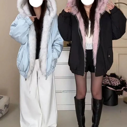 Y2K Pilot doppelseitige Jacke amerikanische Hip-Hop Mode Geweih Straße Retro Pelzjacke Männer und Frauen lose Bulk Jacke So ist Leben