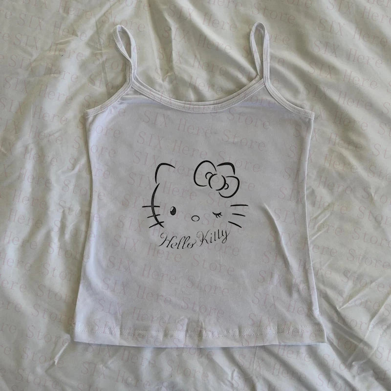 Sanrio Hello Kitty New Sweet Suspender Women Cute Slim Tank Top Y2k Tees Summer Clothes Spicy Girl Cartoon Print Fashion Vest So ist Leben