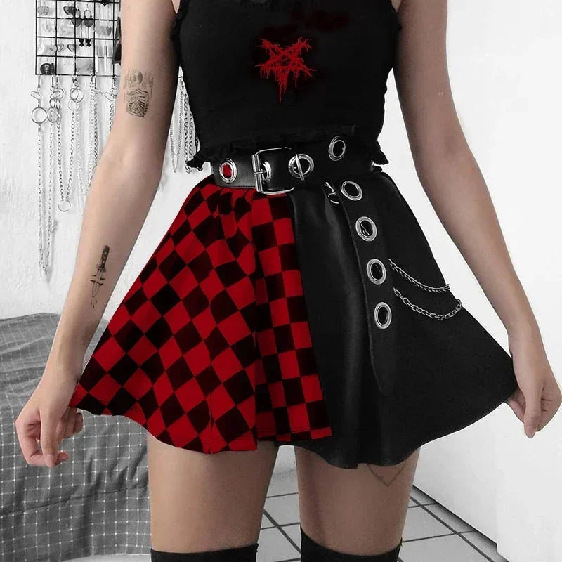 Patchwork Goth Plaid sexy Minirock Frauen Harajuku Mode Falten rock Punk ästhetische Sommer hohe Taille Rock 2021 So ist Leben
