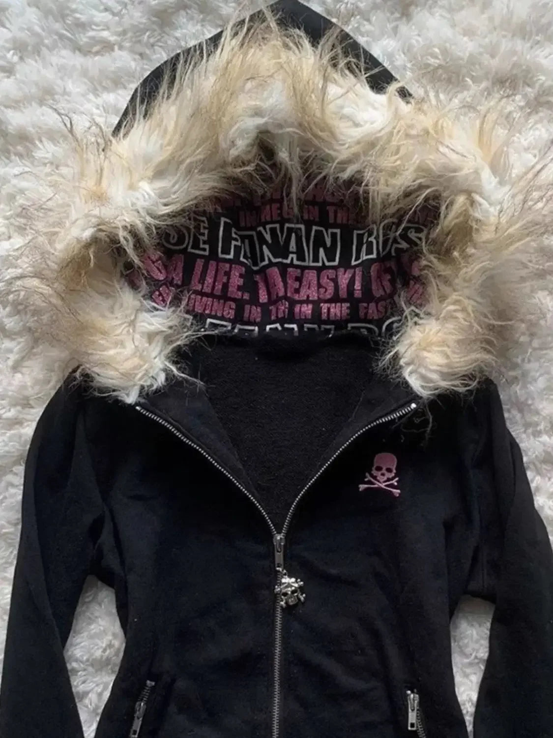 High Street Retro Damen mit Kapuze Winter neuer Artikel Harajuku multifunktionale langärmelige Wolle warmer Reißverschluss Gothic Y2K langärmelig So ist Leben