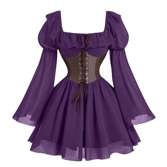 Renaissance-Periode mittelalterliches neues langärmeliges Damenkleid mit Blasenärmeln, Halloween-Mode, Retro, neuer Party-Taillenrock So ist Leben