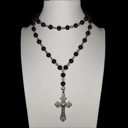Original Dark Persönlichkeit Mode Kreuz Imitation Perle Halskette Hip Hop Punk Anhänger Pullover Kette Schmuck Zubehör So ist Leben