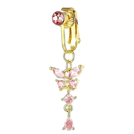 Clip On Bauchnabelring Schmetterling Kupfer Zirkon Rosa Fake Bauchnabelpiercing Nabelschnur Nabel Körperschmuck Trendiger Modestil So ist Leben