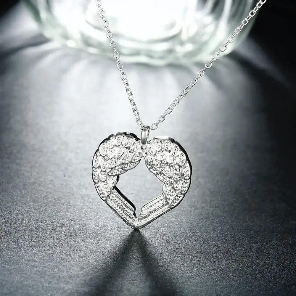 925 sterling Silber Engel flügel herz Anhänger Halskette Für Frauen luxus mode party hochzeit zubehör Schmuck Weihnachten geschenk So ist Leben